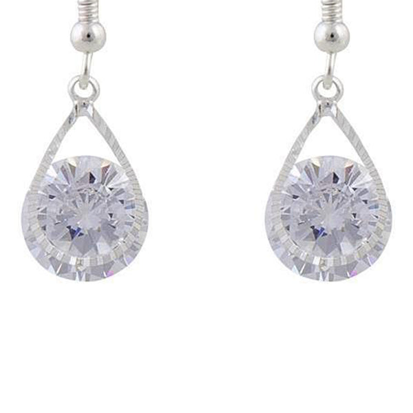 Cubic Zirconia In Silver Teardrop Earrings