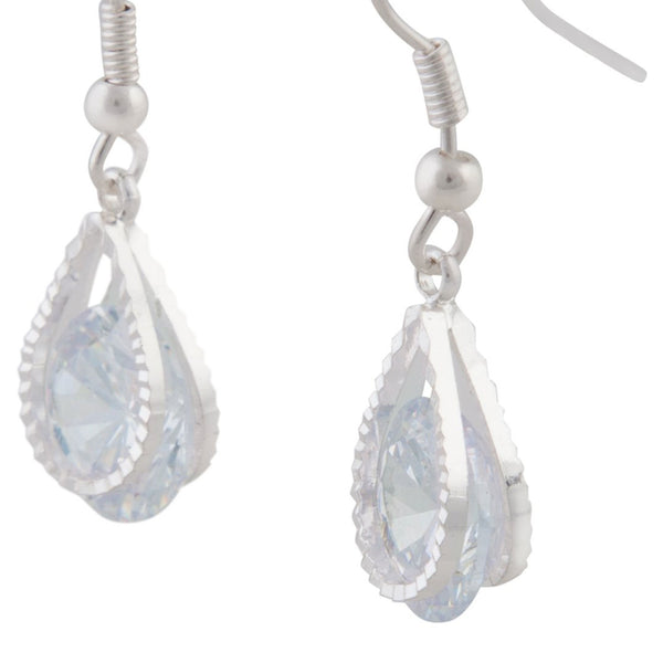 Cubic Zirconia In Silver Teardrop Earrings