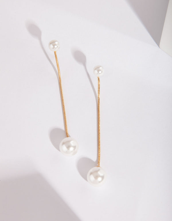 Gold Snake Pearl Chain Earrings