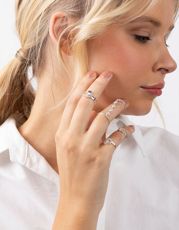 Silver Diamante Evil Eye Ring Pack