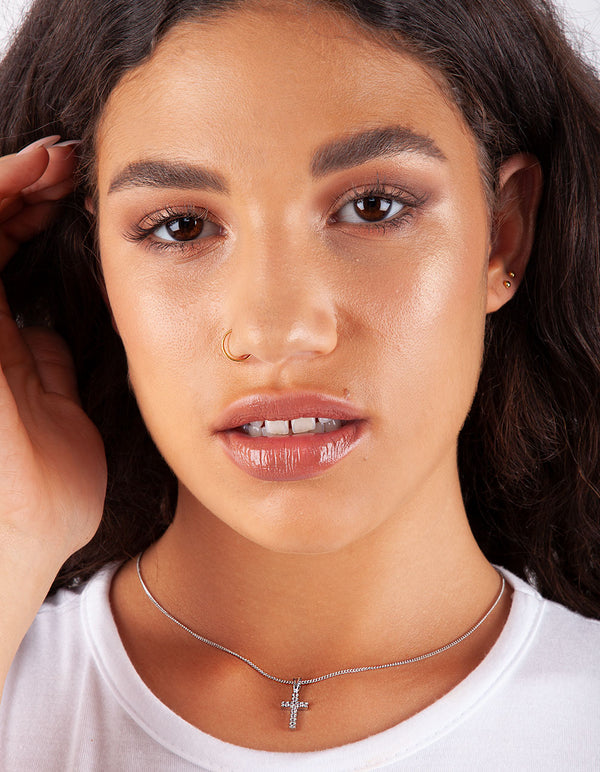 Silver Diamond Simulant Pave Cross Necklace