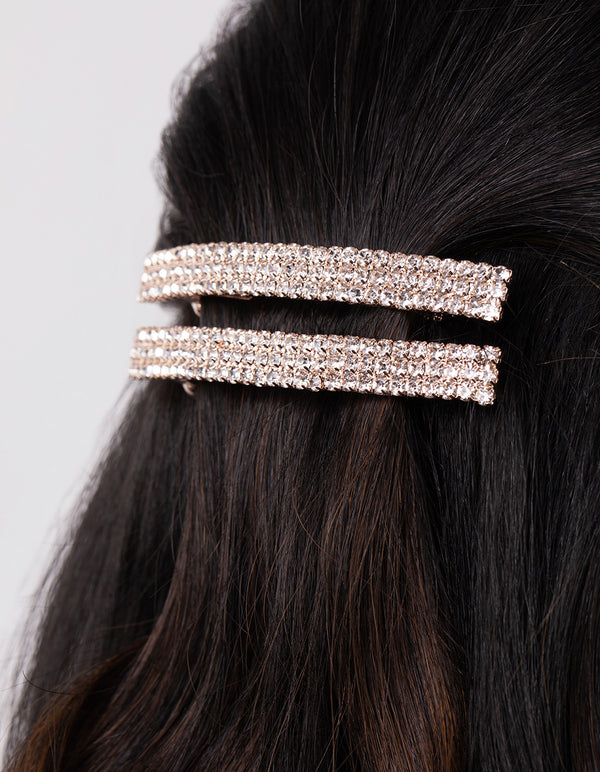 Rose Gold Double Diamante Barrette