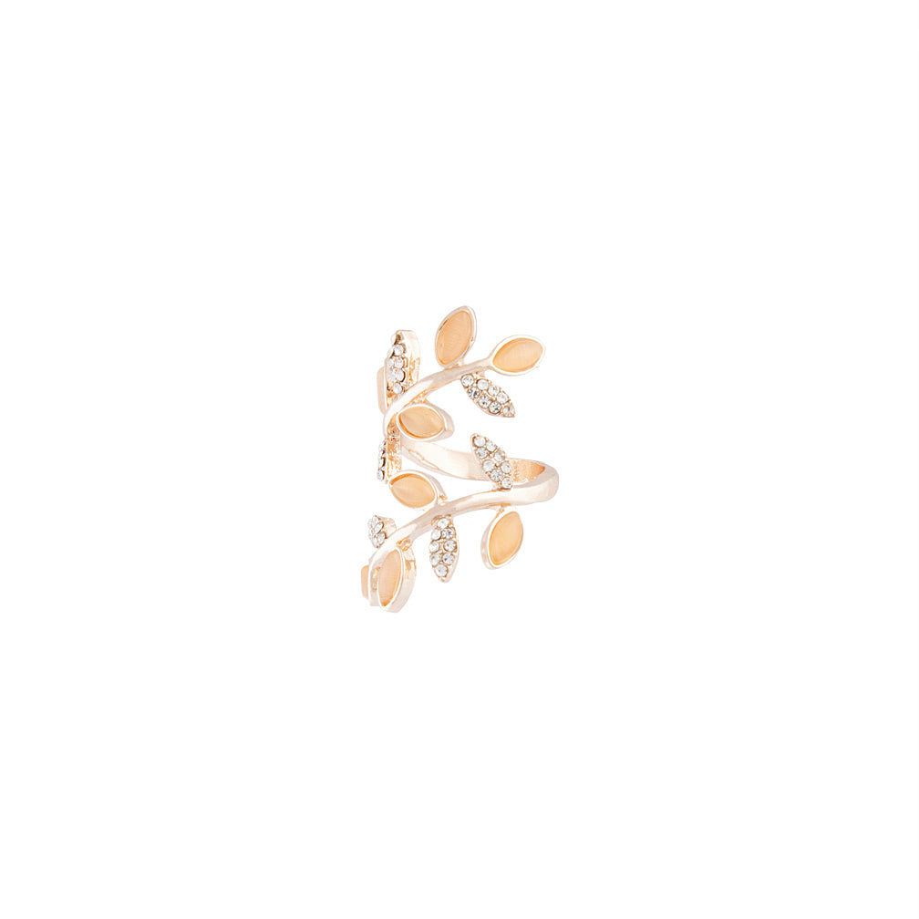 Peach & Diamante Leaf Wrap Ring