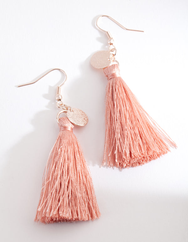 Blush Tassel Disc Charm Earrings