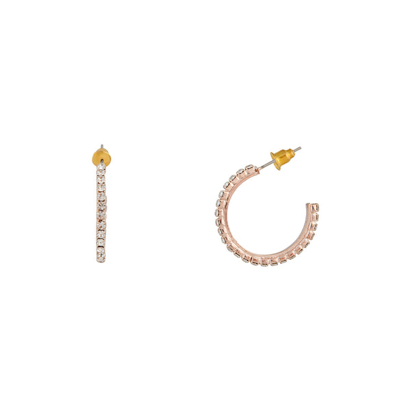 Rose Gold Diamante Stud Hoop Earrings