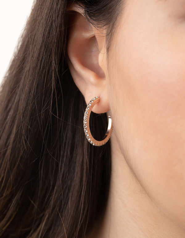 Rose Gold Diamante Stud Hoop Earrings