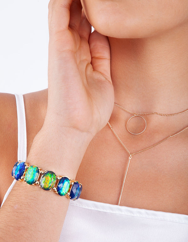 Gold Multi Reflective Stone Stretch Bracelet