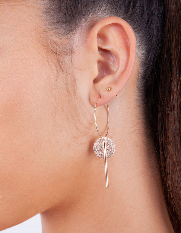 Rose Gold Spike & Disc Hoop Earrings