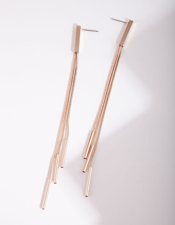 Rose Gold Bar Snake Chain Drop Earrings
