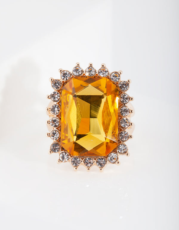 Gold Citrine Faceted Stone Ring