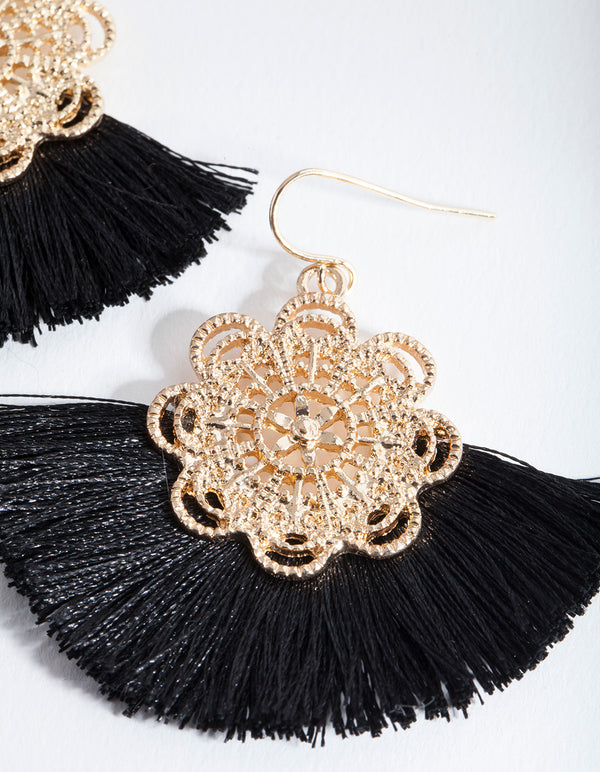 Black & Gold Tassel Earrings