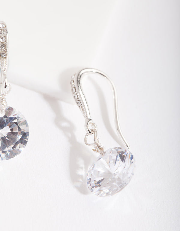 Silver Cubic Zirconia Classic Diamante Drop Earrings