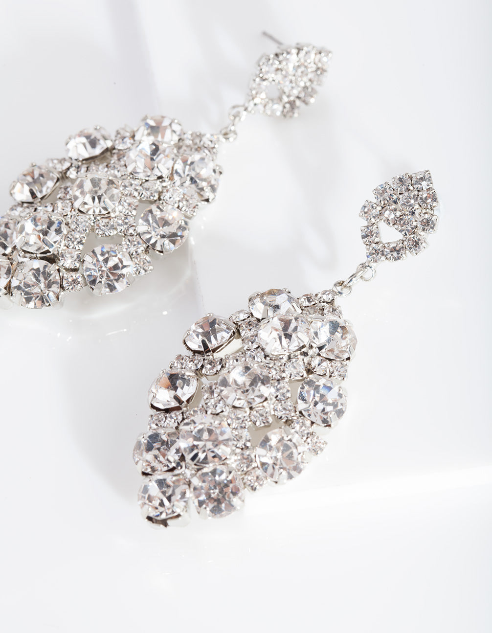 Silver Oval Gem Cluster Earrings