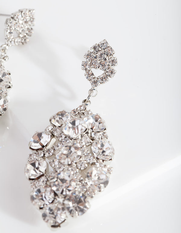 Silver Oval Gem Cluster Earrings