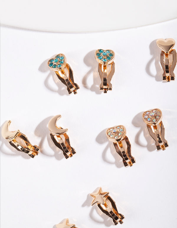 Gold Shapes Clip On Earring 5-Pack