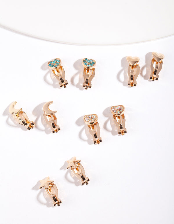 Gold Shapes Clip On Earring 5-Pack