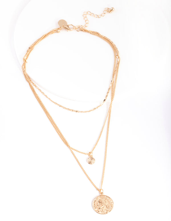 Gold Medallion Multi Layered Necklace