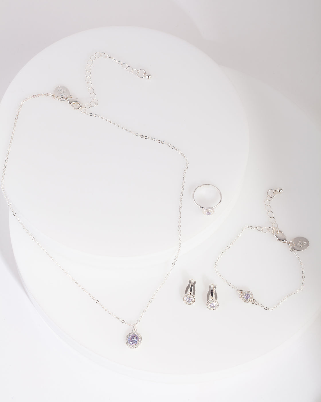 Kids Silver Cubic Zirconia Halo Jewellery Set