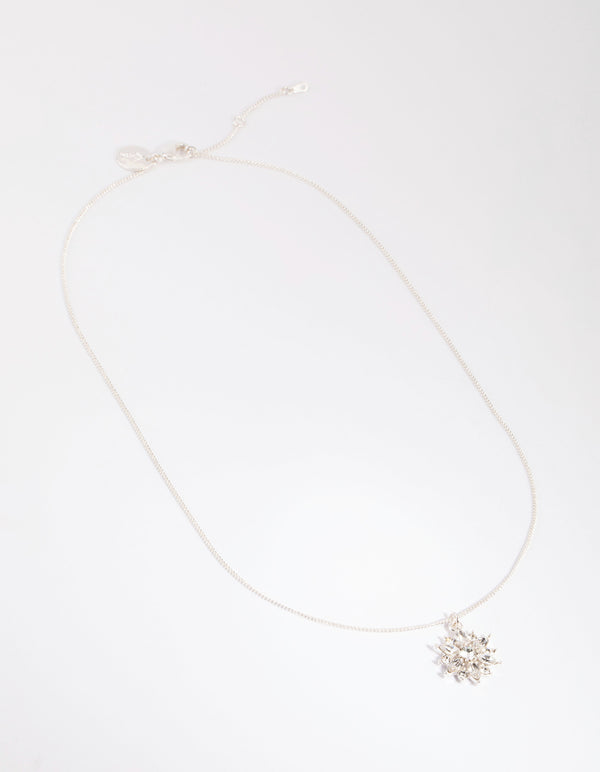 Silver Crystal Facet Flower Necklace