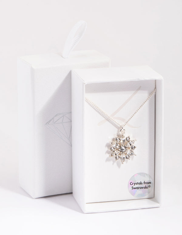 Silver Crystal Facet Flower Necklace