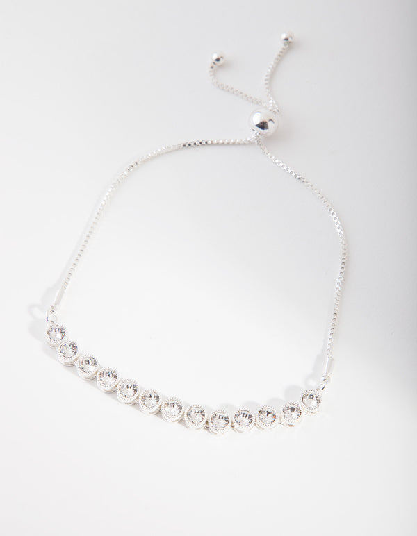 Silver Diamond Simulant Crystal Circle Toggle Bracelet