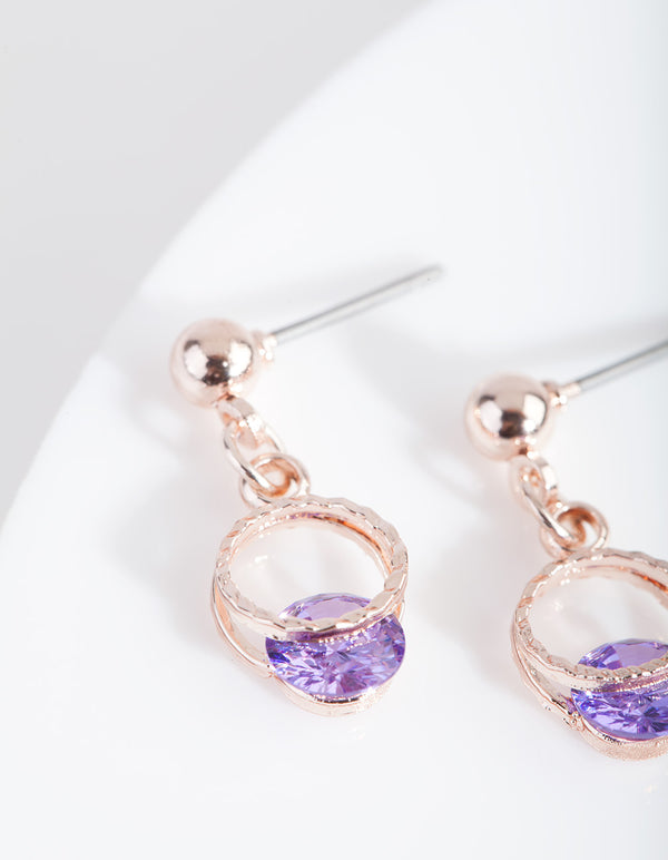 Rose Gold Purple Floating Crystal Earrings