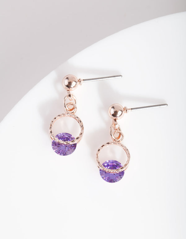 Rose Gold Purple Floating Crystal Earrings