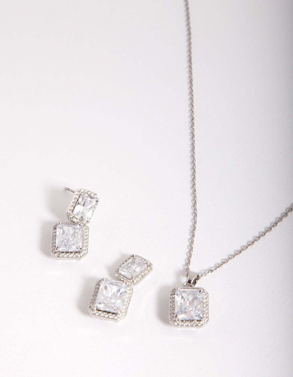 Modern Rectangle Diamante Necklace Earrings Set