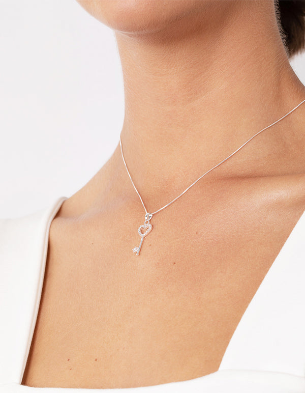 Silver Cubic Zirconia Little Love Lock Necklace