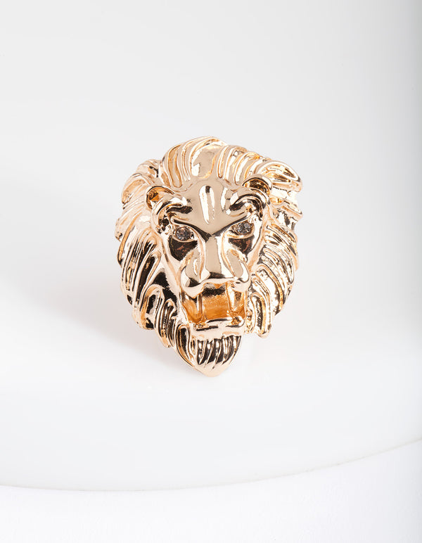 Gold Lion Head Ring