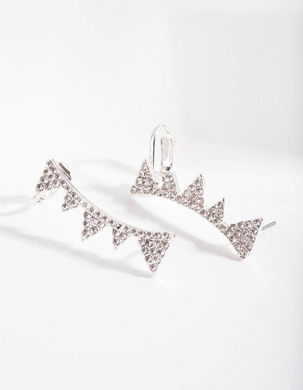 Silver Diamante Triangle Cuff Earrings