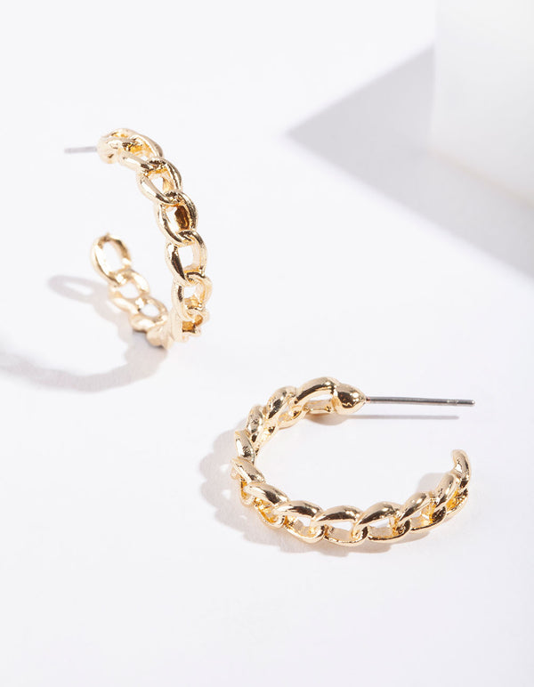 Gold Chain Link Hoop Earrings