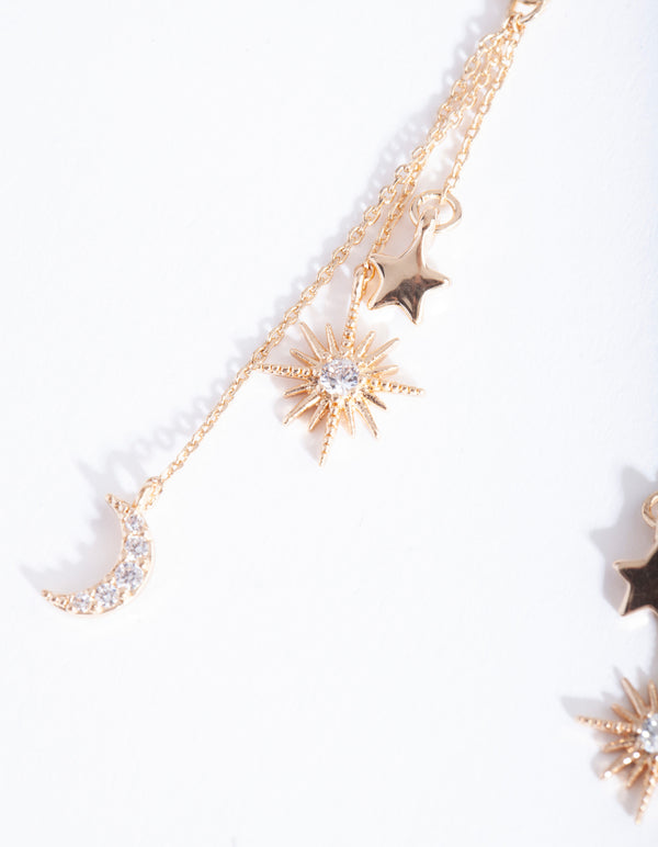 Gold Star & Moon Drop Earrings