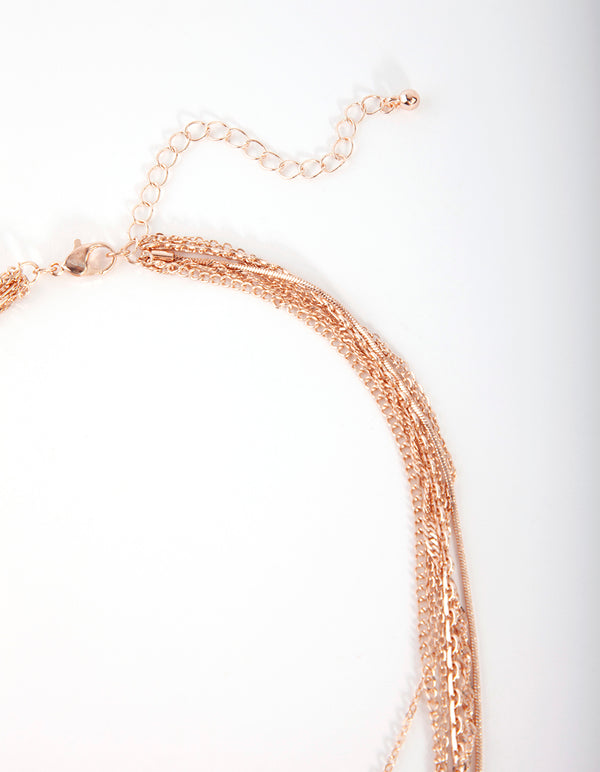Rose Gold Cubic Zirconia Multi Chain Necklace
