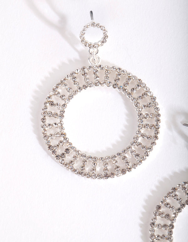 Silver Mini Diamante Cutout Disc Earrings