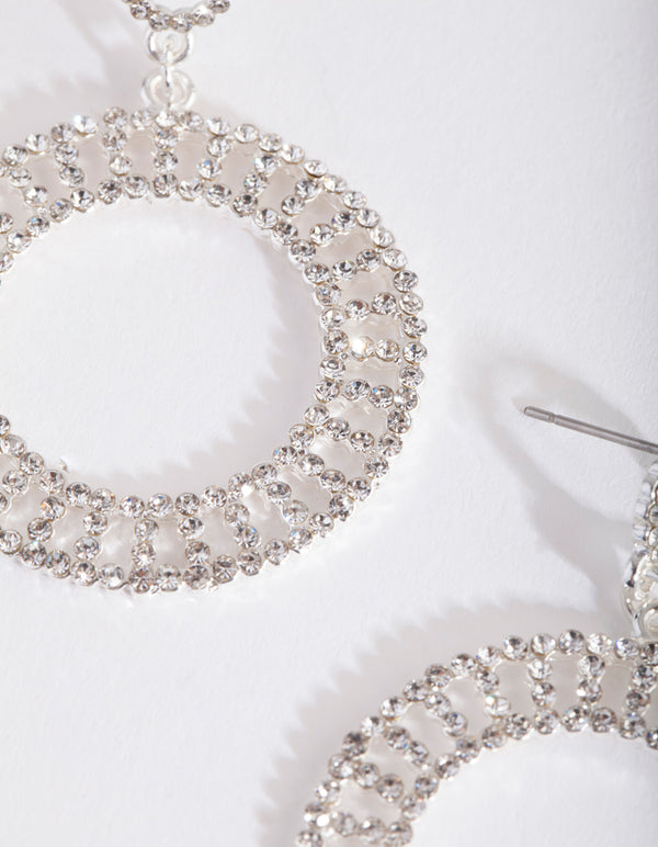 Silver Mini Diamante Cutout Disc Earrings