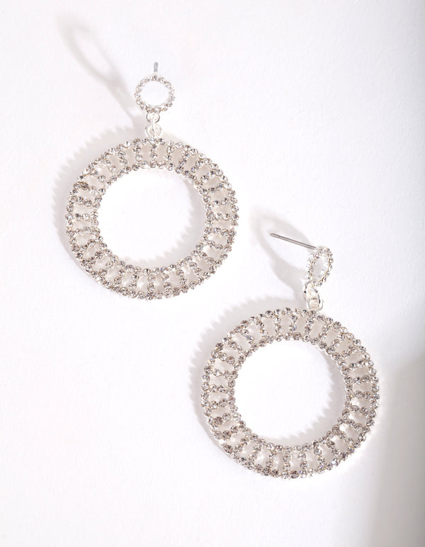 Silver Mini Diamante Cutout Disc Earrings