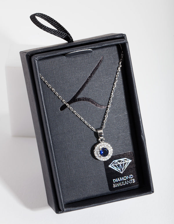 Silver Black Diamond Simulant Halo Necklace