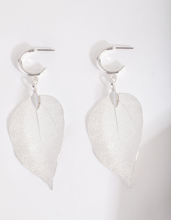 Silver Leaf Hoop Earrings