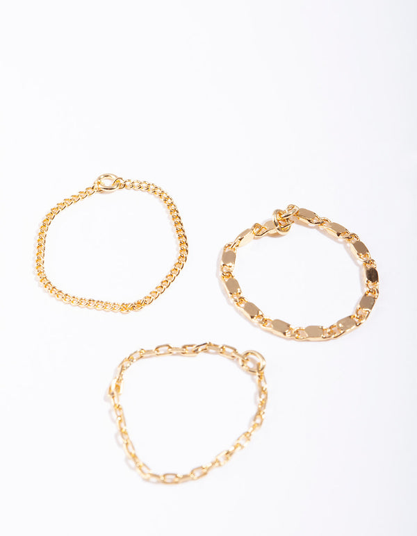 Gold Plated Simple Mixed Chain Ring Pack