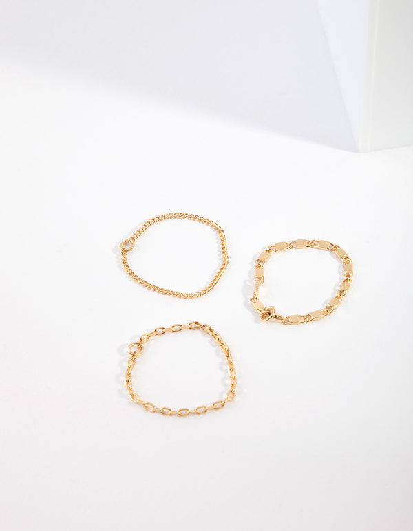 Gold Plated Simple Mixed Chain Ring Pack