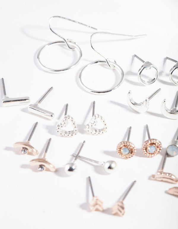 Mixed Metal Moon Heart Earring 12-Pack