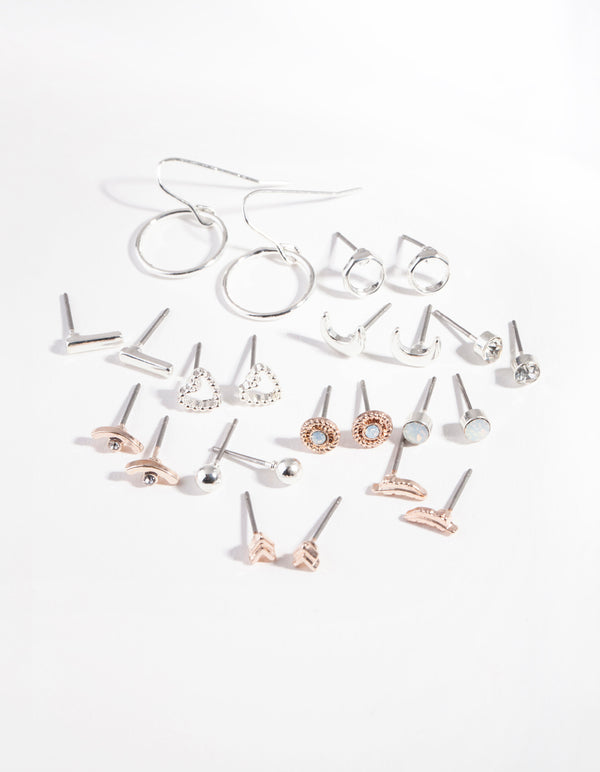Mixed Metal Moon Heart Earring 12-Pack