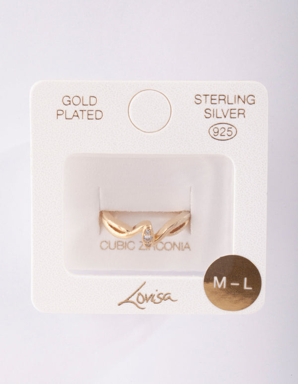 Gold Cubic Zirconia Pave Wave Ring