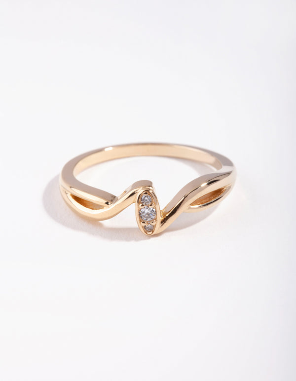 Gold Cubic Zirconia Pave Wave Ring