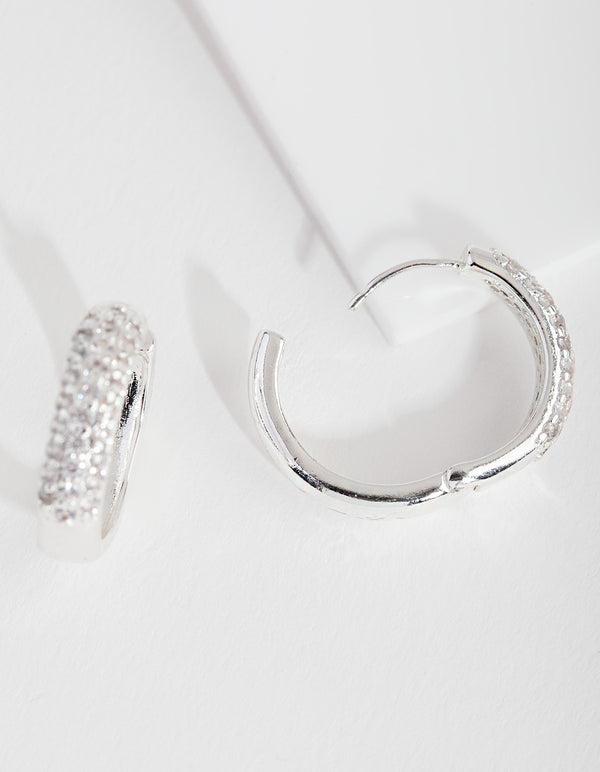 Silver Chunky Cubic Zirconia Huggie Earrings