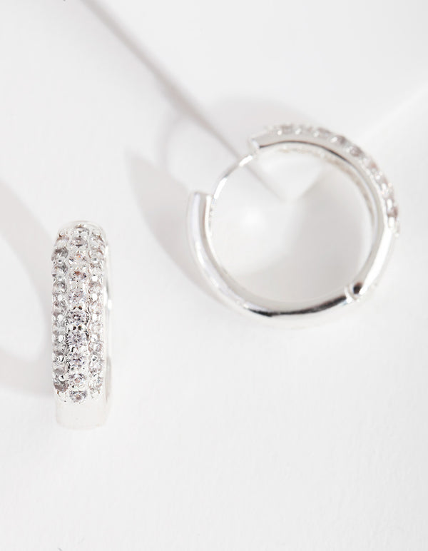 Silver Chunky Cubic Zirconia Huggie Earrings
