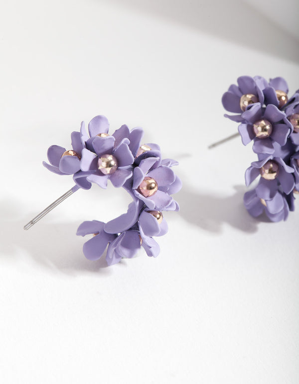 Lilac Mini Cluster Flower Hoop Earrings