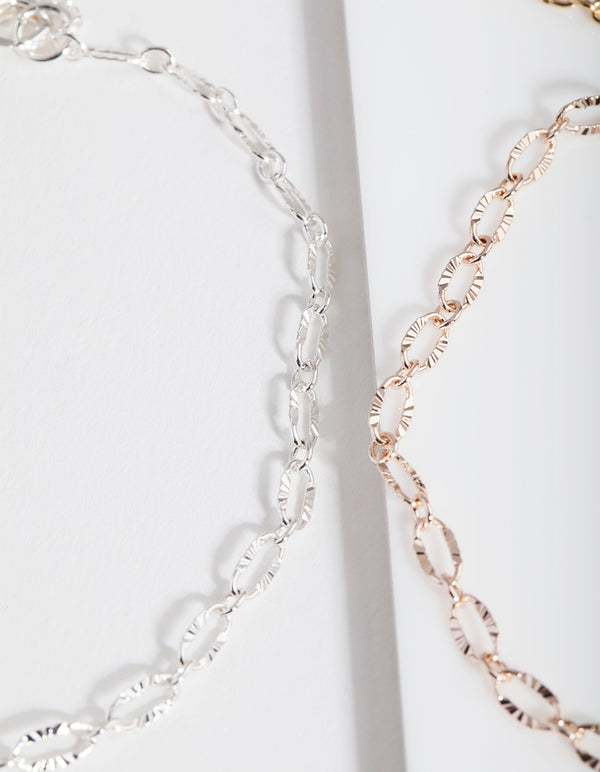 Mixed Metal Circle Diamond Cut Link Anklet