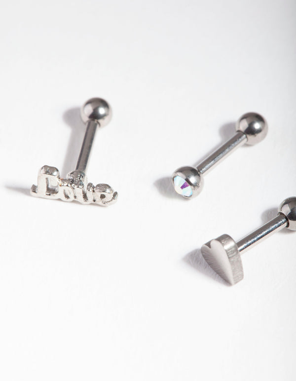 Surgical Steel Diamante Love Barbel Pack